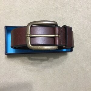 Men’s L. L. Bean Brown Leather Brass Buckle Belt Size 42 - B138